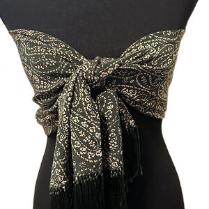 DKNY Forest Green Silk Scarf with tassels